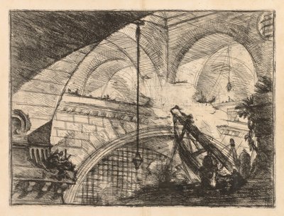 Vankilat: Sarja gallerioita, joissa on nosturimainen palkkien pystytys tekijältä Giovanni Battista Piranesi