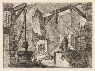 Vankilat: pylväikköinen sisustus leveillä portailla tekijältä Giovanni Battista Piranesi