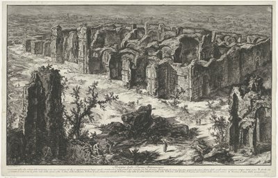 Thermen van Caracalla te Rooma Antoninian kylpylän rauniot (otsikko esineessä) Gezichten op Rome (sarjan nimi) Näkymät Roomaan suunnitellut ja kaivertanut Giambattista Piranesi arkkitehti Ve (nez) iano (sarjan nimi) tekijältä Giovanni Battista Piranesi