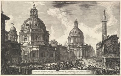 Kaksi kirkkoa lähellä Trajans-pylvästä, S. Maria di Loreto ja Santissimo Nome di Maria Ve ..., ca. 1762. tekijältä Giovanni Battista Piranesi