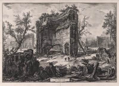 Näkymä rakennusten jäännöksille Tituksen kylpylän toisessa kerroksessa, Vedute di Romasta (näkymät Roomaan) tekijältä Giovanni-Battista Piranesi