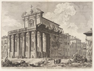 Veduta del Tempio di Antonino e Faustina Campo Vaccinossa (näkymä Antoninuksen ja Faustinan temppelistä Forum Romanumissa), Vedute di Romasta (näkymät Roomaan) tekijältä Giovanni Battista Piranesi