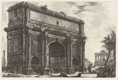 Näkymä Septimius Severuksen riemukaaresta (taustalla Saturnuksen temppeli), sarjasta "Näkymiä Roomasta" tekijältä Giovanni Battista Piranesi