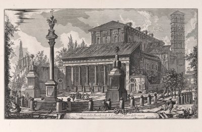 Näkymä San Lorenzo fuori delle Muran basilikalle Vedute di Romasta (näkymät Roomaan) tekijältä Giovanni-Battista Piranesi