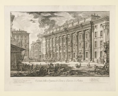 Näkymä Piazza di Pietran tullitalolle Vedute di Romasta tekijältä Giovanni-Battista Piranesi