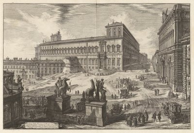 Näkymä Piazza di Monte Cavallolle (näkymä Piazza di Monte Cavallolle [Piazza del Quirinale ja Quirinalin palatsi keskellä]), Vedute di Romalta (näkymät Roomaan) tekijältä Giovanni-Battista Piranesi