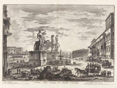 Näkymä Piazza di Monte Cavallolle (Näkymä Piazza di Monte Cavallolle [nykyinen Piazza del Quirinale ja Quirinalin palatsi]), Vedute di Romalta (näkymät Roomaan) tekijältä Giovanni-Battista Piranesi