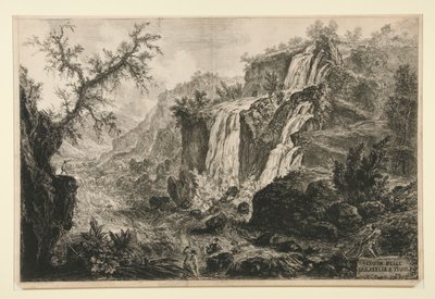 Näkymä Tivolin pienille vesiputouksille Vedute di Romasta tekijältä Giovanni Battista Piranesi
