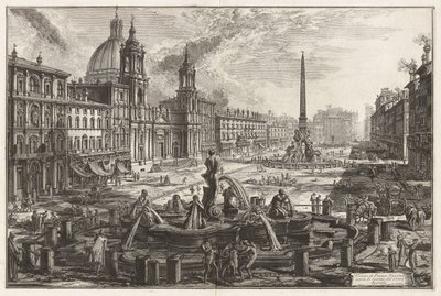 Näkymä Piazza Navonalle Circus Agonaliksen (Domitianuksen sirkuksen) raunioiden yllä, sarjasta "Näkymiä Roomasta" tekijältä Giovanni Battista Piranesi