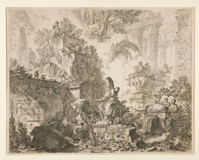 Näkymät Roomaan: Etutaulu Minervan patsaalla tekijältä Giovanni-Battista Piranesi