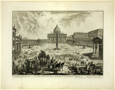 Näkymä Pietarinkirkkoon ja Vatikaanin aukiolle osoitteesta Views of Rome (Näkymiä Roomasta) tekijältä Giovanni Battista Piranesi