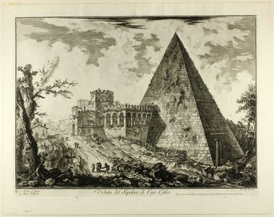 Näkymä Cestiuksen pyramidihaudalle Rooman näkymistä tekijältä Giovanni Battista Piranesi