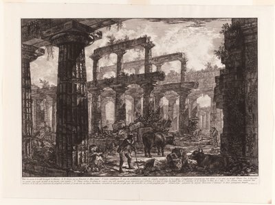 Näkymä Neptunuksen temppelin Cellan jäännöksille, Paestumiin erilaisista näkymistä tekijältä Giovanni-Battista Piranesi