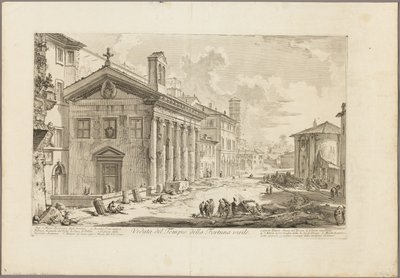 Näkymä Fortuna Viriliksen temppelistä. Nyt armenialainen S. Maria Egiziacan kirkko Rooman näkymistä tekijältä Giovanni Battista Piranesi