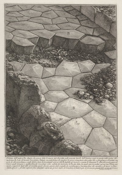 Näkymä Via Appian kivipäällysteestä, teoksesta "Le Antichità Romane" tekijältä Giovanni Battista Piranesi
