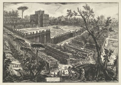 Villa Doria Pamphili Roomassa Villa Panfili Porta S. Pancrazion ulkopuolella (otsikko esineessä) Gezichten op Rome (sarjan nimi) Näkymät Roomaan suunnitellut ja kaivertanut Giambattista Piranesi arkkitehti Ve (nez) iano (sarjan nimi) tekijältä Giovanni-Battista Piranesi