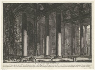 Portaali on Rooman Pantheon Pantheonin Pronaoksen sisäkuva (otsikko esineessä) Gezichten op Rome (sarjan nimi) Näkymät Roomaan suunnitellut ja kaivertanut Giambattista Piranesi arkkitehti Ve (nez) iano (sarjan nimi) tekijältä Giovanni Battista Piranesi