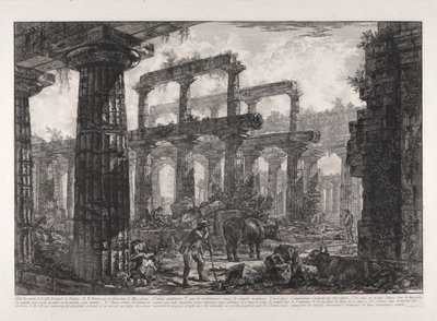 Näkymä Neptunuksen temppelin Cellan jäännöksille, eri näkymistä tekijältä Giovanni Battista Piranesi