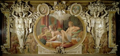 Danae, yksityiskohta Fransiskus I:n gallerian koristelujärjestelmästä, fresko 1530-40. tekijältä Giovanni Battista Rosso Fiorentino