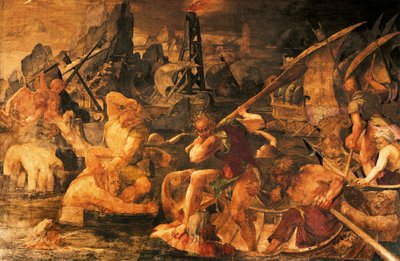 Merivoimien taistelu, fresko galleria Francis I, Chateau de Fontainebleau (Unescon maailmanperintökohde tekijältä Giovanni Battista Rosso Fiorentino