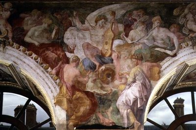 Parnassus, yksityiskohta koristekaaviosta Francis I:n galleriassa tekijältä Giovanni Battista Rosso Fiorentino