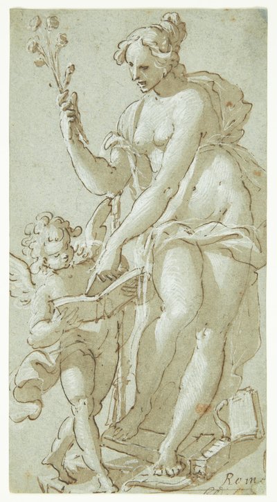 Venus opettaa Cupidoa, joka lukee kirjaa tekijältä Giovanni Battista Rovere