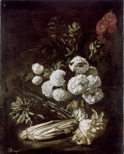 Kukkien ja vihannesten asetelma, 1650-luku tekijältä Giovanni Battista Ruoppolo