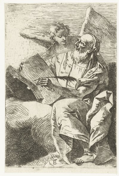 Evankelista Matteus enkelin kanssa Neljä evankelistaa (sarjan nimi) tekijältä Giovanni Battista Tiepolo (attributed to)