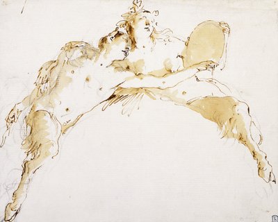 Faun, hänen vasen kätensä ojennettuna, ja fauness, jolla on tamburi, tekijältä Giovanni Battista Tiepolo