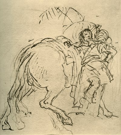 Hevosensa selkään nojaava ratsastaja, 1740-luku, 1928 tekijältä Giovanni Battista Tiepolo