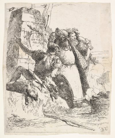 Nekromantian kohtaus: nainen, jolla on alus, turbaani mies ja sotilaan katse..., n. 1743-57. tekijältä Giovanni Battista Tiepolo
