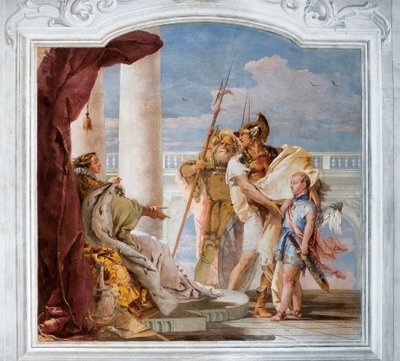 Aeneid esittelee Ascaniukseksi naamioituneen Cupidon Didolle Aeneidin huoneesta Palazzinassa, 1757 tekijältä Giovanni Battista Tiepolo
