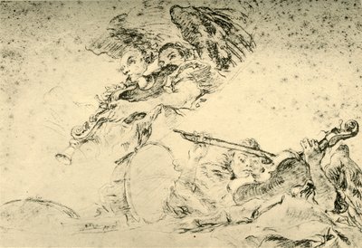 Enkelit soittamassa soittimia, c1755, 1928 tekijältä Giovanni Battista Tiepolo