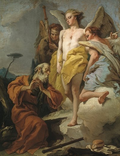 Kolmen enkelin vierailu Abrahamin luona. Noin 1770 tekijältä Giovanni Battista Tiepolo