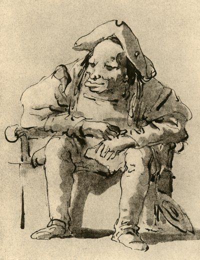 Karikatyyri istuvasta miehestä, 1700-luvun puoliväli, 1928 tekijältä Giovanni Battista Tiepolo