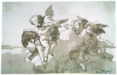 Cupids kyyhkysten ja soihdun kanssa, 1600-luku tekijältä Giovanni Battista Tiepolo