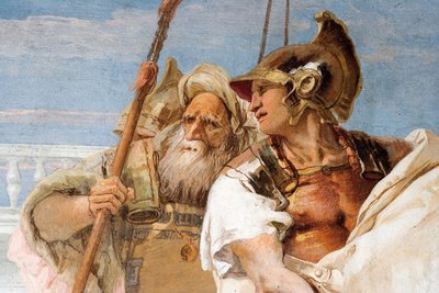 Yksityiskohta Aeneas: Aeneis esittelee Cupidon, Ascaniukseksi naamioituneena, Didolle, Aeneis-huoneesta Palazzinassa, 1757 tekijältä Giovanni Battista Tiepolo