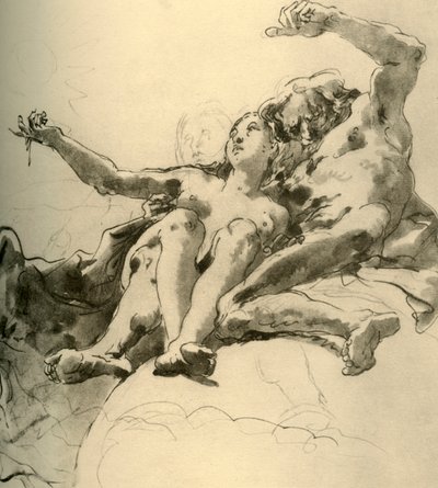Vanhempi mies nuoren naisen vieressä, joka osoittaa aurinkoa kohti, 1700-luvun puoliväli, 1928 tekijältä Giovanni Battista Tiepolo