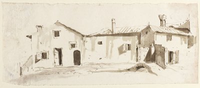 Maatilarakennuksia avoimine ovineen, silta ja portti tekijältä Giovanni Battista Tiepolo