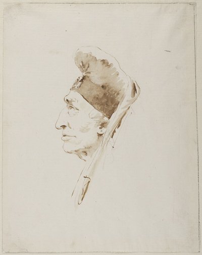 Vanhan miehen pää profiilista, päällään eksoottinen päähine tekijältä Giovanni Battista Tiepolo