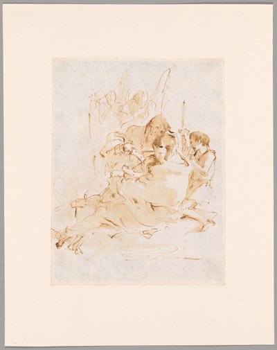 Pyhä perhe ja Johannes ja kaksi enkeliä tekijältä Giovanni Battista Tiepolo