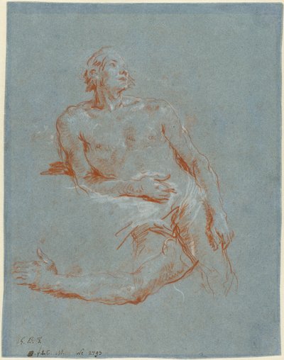 Mies alaston kyynärpäähän nojaa (verso) tekijältä Giovanni Battista Tiepolo