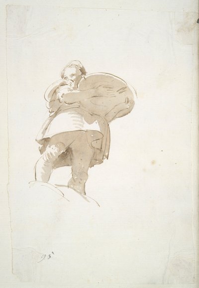 Alhaalta katsottuna tarjotinta kantava mieshahmo tekijältä Giovanni Battista Tiepolo