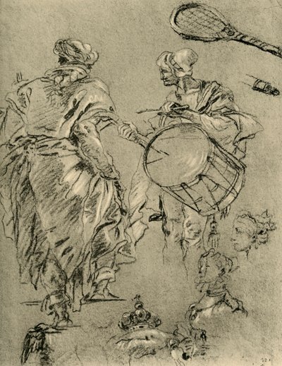 Mies takaa katsottuna, rumpali ja pienet opiskelut, 1751-1752, 1928 tekijältä Giovanni Battista Tiepolo