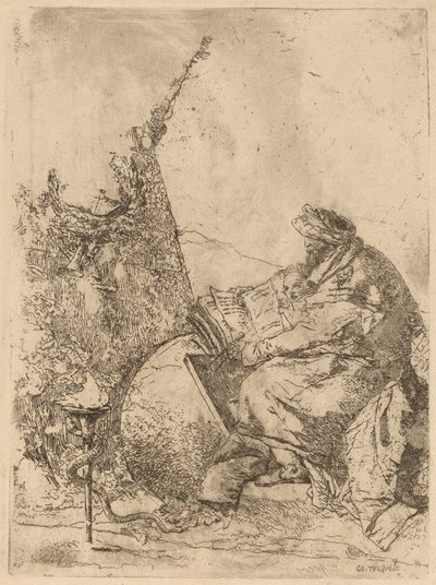 Filosofi istuu maapallolla, kirjalla ja kompassilla tekijältä Giovanni Battista Tiepolo