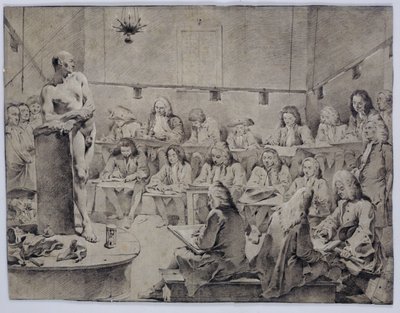 Piazzettan akatemia: Taiteilijat piirtävät alaston tekijältä Giovanni Battista Tiepolo