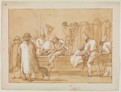 Punchinello räätälien assistenttina, n. 1800 tekijältä Giovanni Battista Tiepolo