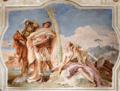 Rinaldo hylkäämässä Armidan, Jerusalemin huoneesta Toimitettu Palazzinassa, 1757 tekijältä Giovanni Battista Tiepolo