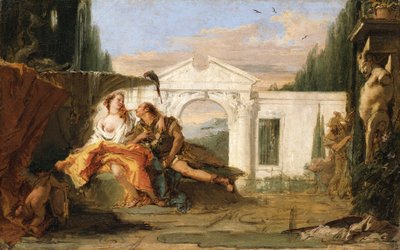 Rinaldo ja Armida Armidan lumotussa puutarhassa, Carlon ja Ubaldon salaa tarkkailemina tekijältä Giovanni Battista Tiepolo