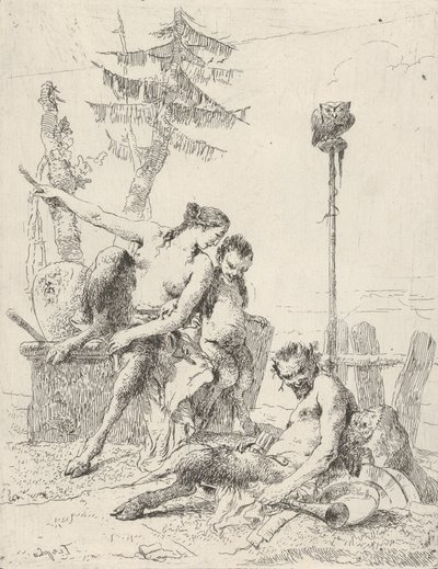 Satyr Family Pan ja hänen perheensä, Scherzistä, n. 1743-50. tekijältä Giovanni Battista Tiepolo